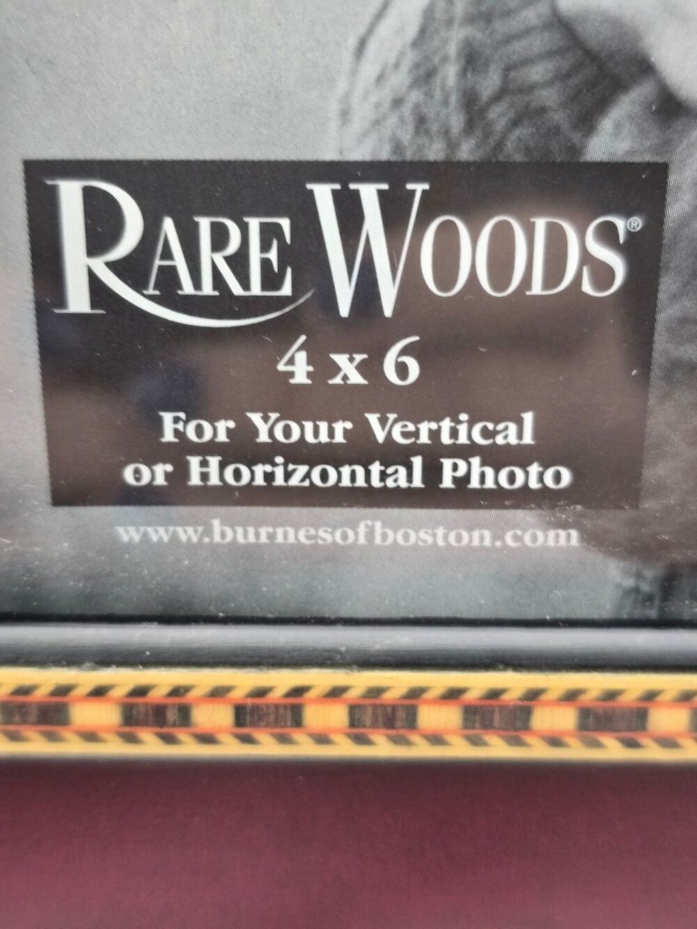 Rare Woods Burnes of Boston 4x6 Photo Frame Rich Mahogany Finish & Woven Border - Picture 3 of 11
